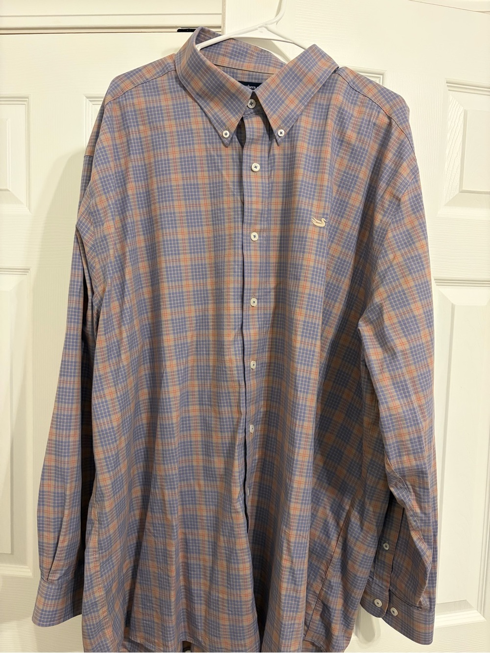Southern Marsh Blue and Tan Plaid Button-Down Shirt with Signature Emblem